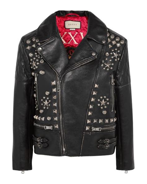 gucci studded leather biker jacket|gucci web black leather jacket.